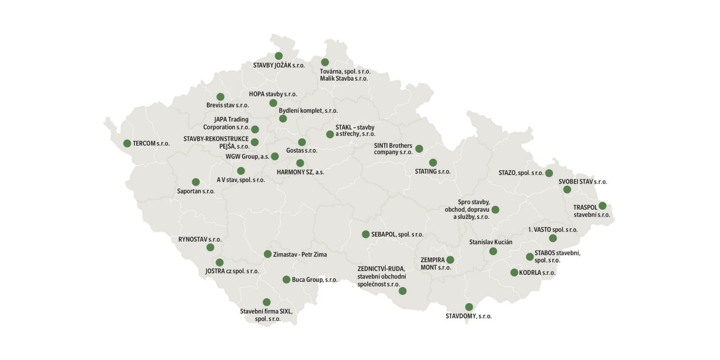 Mapa stavebních firem programu Wienerberger e4 dům