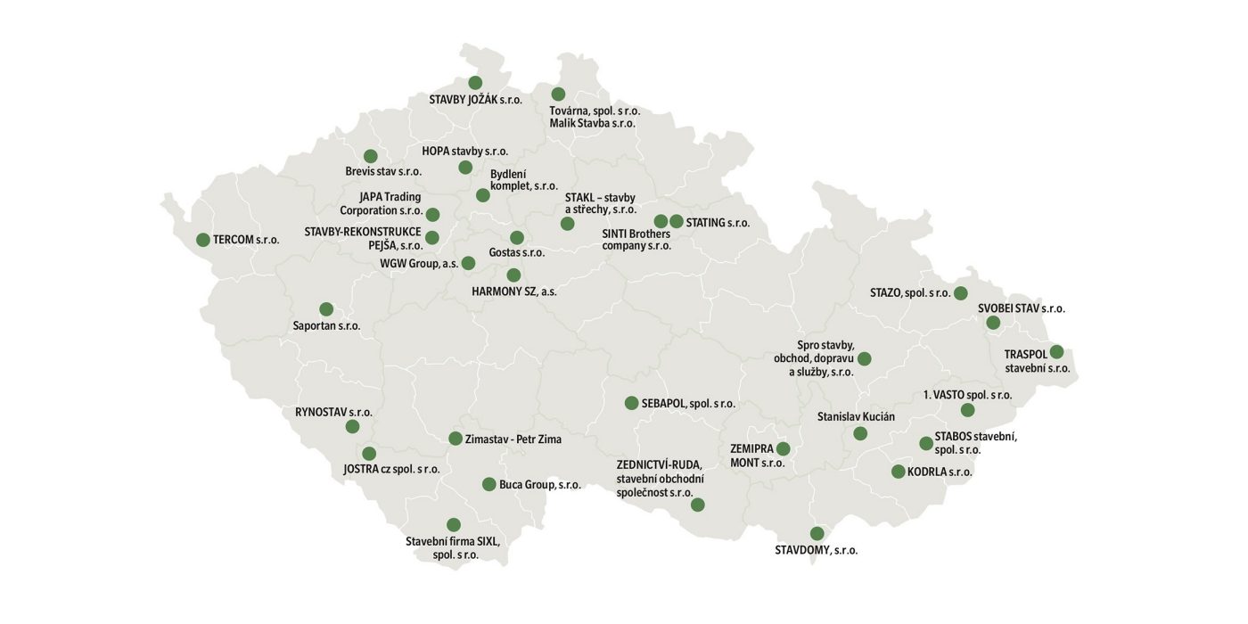 Mapa stavebních firem programu Wienerberger e4 dům