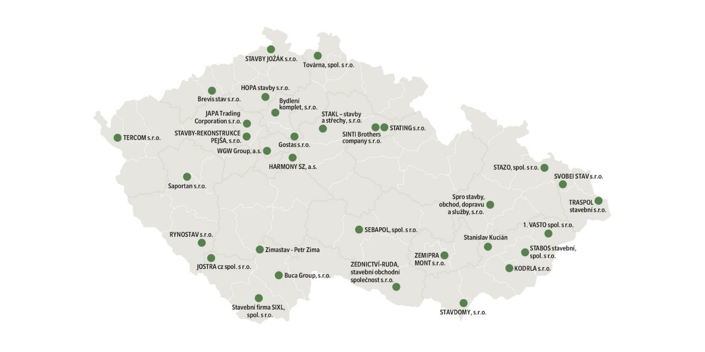 Mapa stavebních firem programu Wienerberger e4 dům