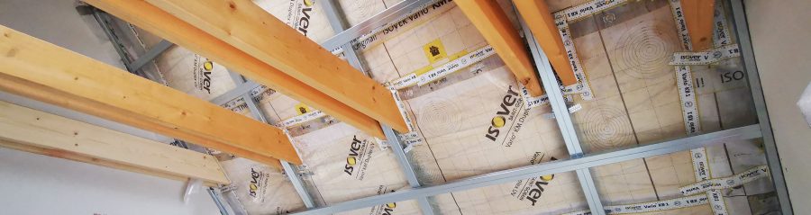 Fotografie sádrokartonů v podkroví a vnitřní omítky | Vzorový e4 dům | Wienerberger