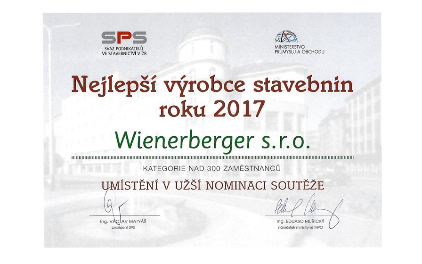 Fotografie z vyhlášení nejlepšího výrobce stavebnin roku 2017 | Vzorový e4 dům | Wienerberger