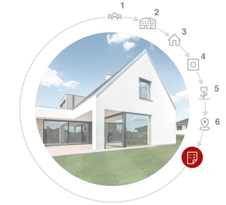 Ruka a tablet s konfigurátorem domu Wienerberger