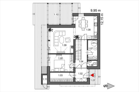 Půdorys přízemí - typový projekt ADRIANA 2.02 | Wienerberger e4 dům
