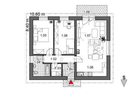Půdorys přízemí - typový projekt - ALICE 1.01 | Wienerberger e4 dům