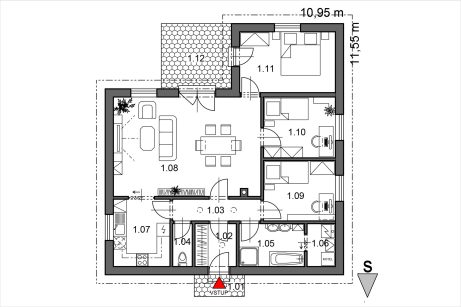 Půdorys přízemí - typový projekt ALICE 4.01 | Wienerberger e4 dům