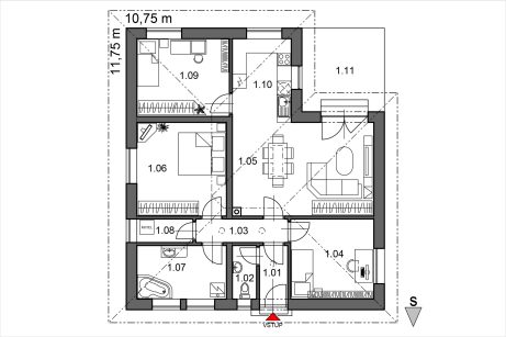 Půdorys přízemí - typový projekt  BERTA 2.05 | Wienerberger e4 dům