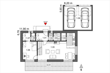 Půdorys přízemí - typový projekt - BRIGIT 2.02 | Wienerberger e4 dům