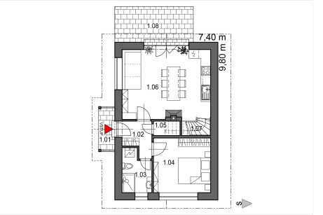 Půdorys přízemí - typový projekt - DÁDA 2.01 | Wienerberger e4 dům