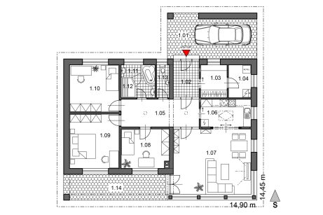 Půdorys přízemí - typový projekt - DENISA 1.02 | Wienerberger e4 dům