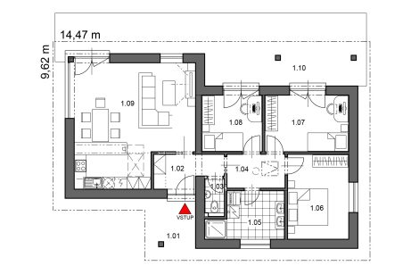 Půdorys přízemí - typový projekt - DENISA 2.01 | Wienerberger e4 dům