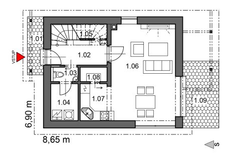 Půdorys přízemí - typový projekt - ELEN 1.10 KLASIK | Wienerberger e4 dům