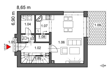 Půdorys přízemí - typový projekt - ELEN 1.10 TREND | Wienerberger e4 dům
