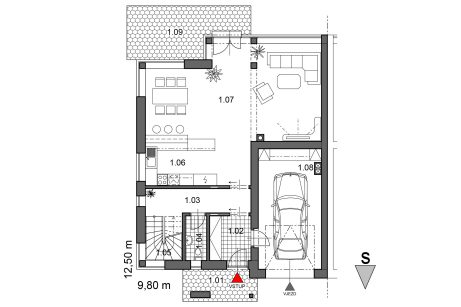 Půdorys přízemí - typový projekt - EMA 1.01 | Wienerberger e4 dům