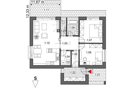 Půdorys přízemí - typový projekt - FRANTISEK I TREND | Wienerberger e4 dům