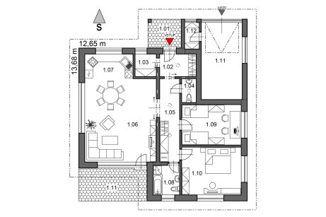 Půdorys přízemí - typový projekt - IRENA 1.01 | Wienerberger e4 dům