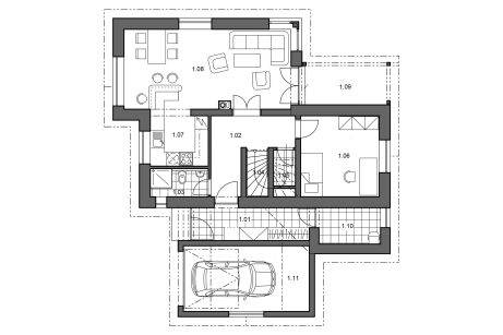 Půdorys přízemí - typový projekt - JUDITA 3.02 | Wienerberger e4 dům