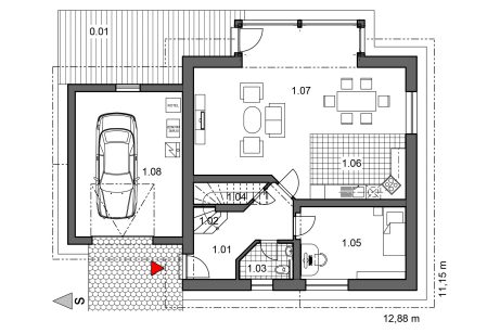 Půdorys přízemí - typový projekt - LENKA 8.03 | Wienerberger e4 dům