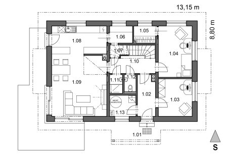 Půdorys přízemí - typový projekt - MARCELA 1.01 | Wienerberger e4 dům