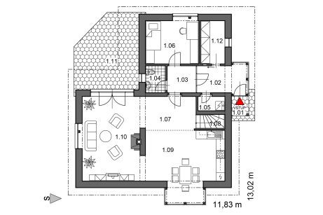 Půdorys přízemí - typový projekt - MARIE 8.01 | Wienerberger e4 dům