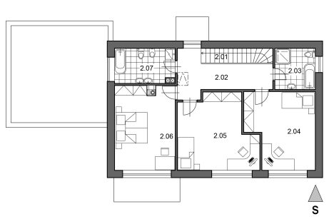 Půdorys patro - typový projekt - NERO 2001.2 | Wienerberger e4 dům