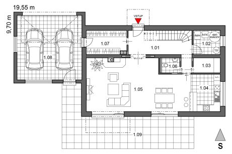 Půdorys přízemí - typový projekt - NERO 2001.2 | Wienerberger e4 dům