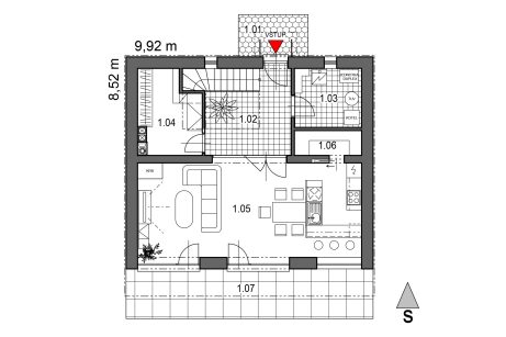 Půdorys přízemí - typový projekt - NERO 2005.2 | Wienerberger e4 dům