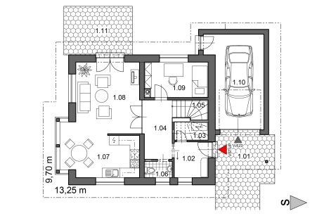 Půdorys přízemí - typový projekt - PAVLA 2.01 | Wienerberger e4 dům