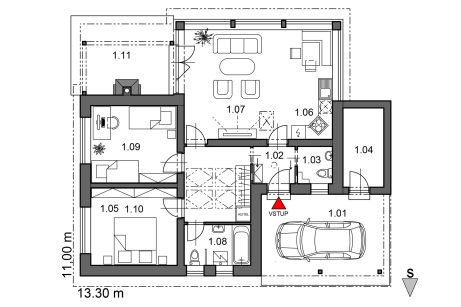 Půdorys přízemí - typový projekt - ROMANA 1.01 | Wienerberger e4 dům