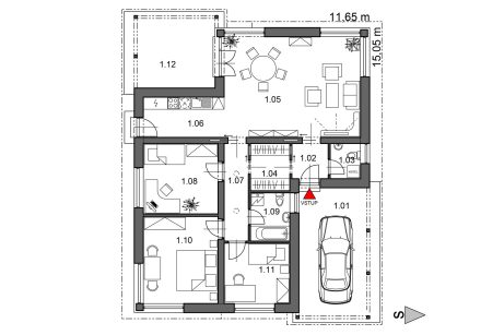 Půdorys přízemí - typový projekt - ROMANA 1.02 | Wienerberger e4 dům