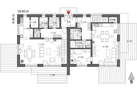 Půdorys přízemí - typový projekt - VIKTORIE 2.01 | Wienerberger e4 dům