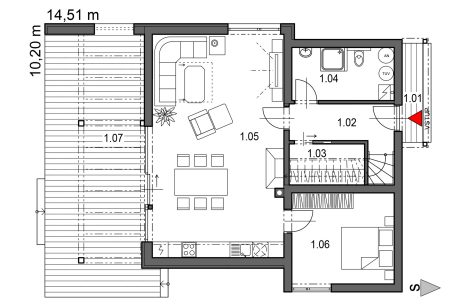 Půdorys přízemí - typový projekt - VIOLA 1.01 | Wienerberger e4 dům