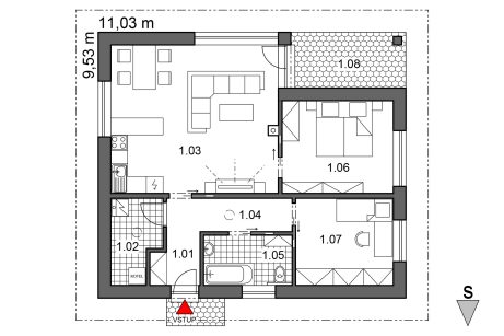 Půdorys přízemí - typový projekt - ZINA 1.01 | Wienerberger e4 dům