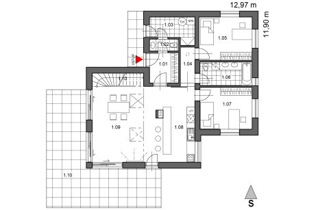 Půdorys přízemí - typový projekt - ZORA 1.01 | Wienerberger e4 dům