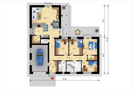 Půdorys přízemí - typový projekt - ROMA | Wienerberger e4 dům