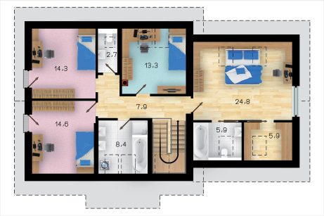 Půdorys patra - typový projekt - VEGA2PLUS | Wienerberger e4 dům