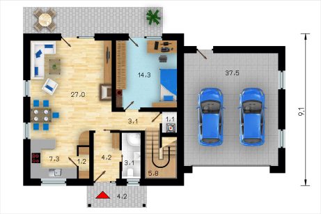 Půdorys přízemí - typový projekt - VEGA2PLUS | Wienerberger e4 dům