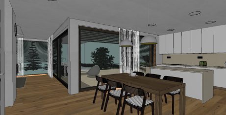 Vzorový e4 dům - Újezd - Vizualizace - kuchyň a  jídelna