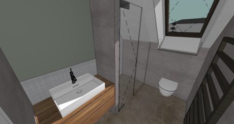 Vzorový e4 dům - Újezd - Vizualizace - koupelna k ložnici