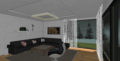 Vzorový e4 dům - Újezd - Vizualizace - obývací místnost